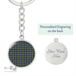ScotsTee Shop Scottish Campbell Faded Clan Circle Pendant Tartan Luxury Keychain - Personalized Engraving