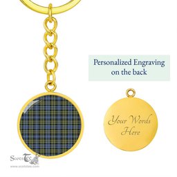 ScotsTee Shop Scottish Campbell Faded Clan Circle Pendant Tartan Luxury Keychain - Personalized Engraving