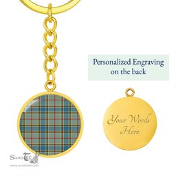 ScotsTee Shop Scottish Balfour Blue Clan Circle Pendant Tartan Luxury Keychain - Personalized Engraving