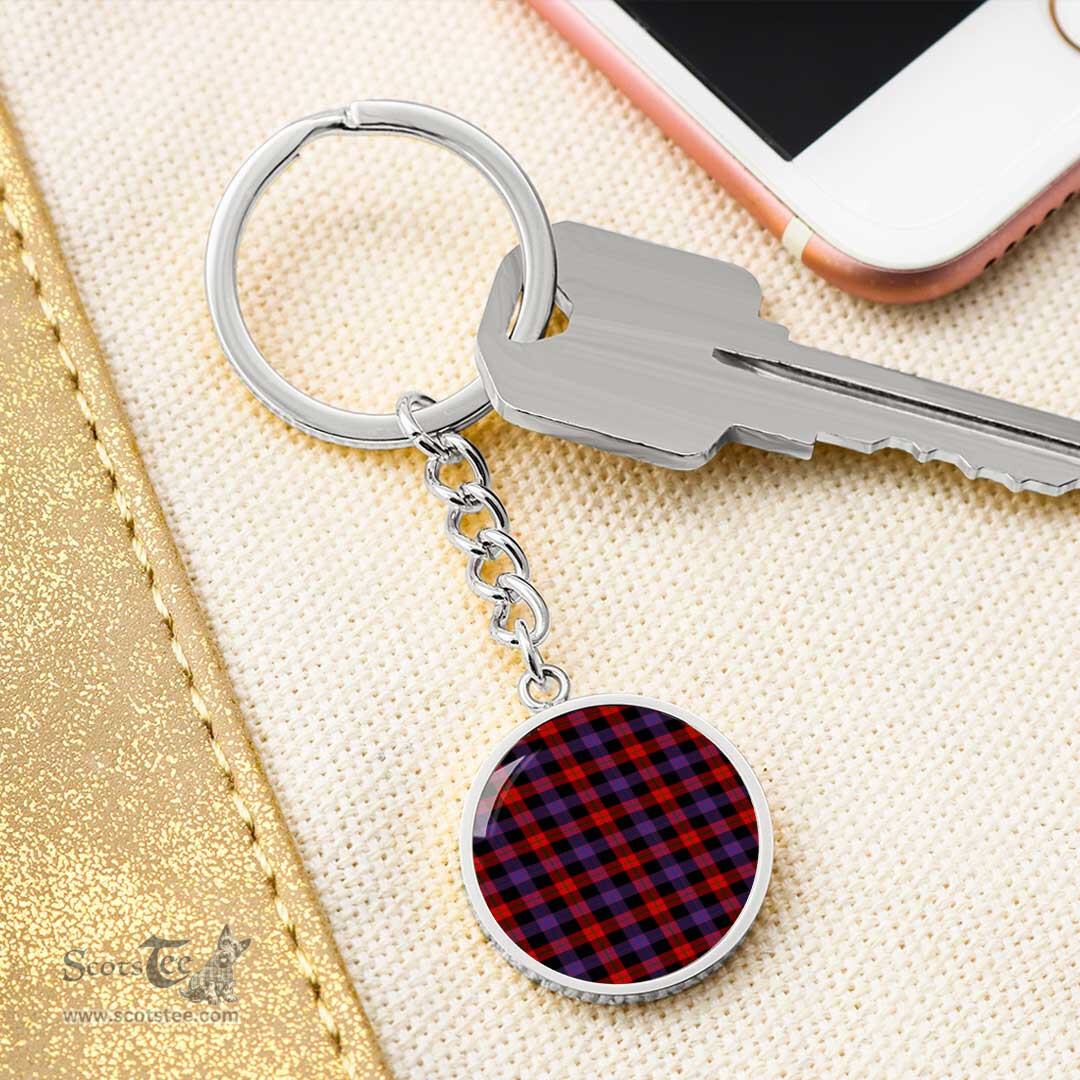 ScotsTee Shop Scottish Brown Modern Clan Circle Pendant Tartan Luxury Keychain - Personalized Engraving