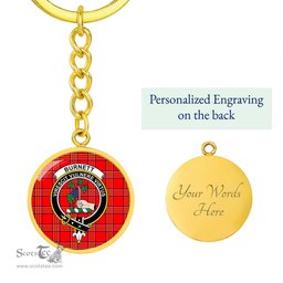 ScotsTee Shop Scottish Burnett Modern Clan Crest Circle Pendant Tartan Luxury Keychain - Personalized Engraving
