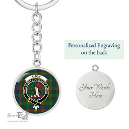 ScotsTee Shop Scottish Aiton Clan Crest Circle Pendant Tartan Luxury Keychain - Personalized Engraving