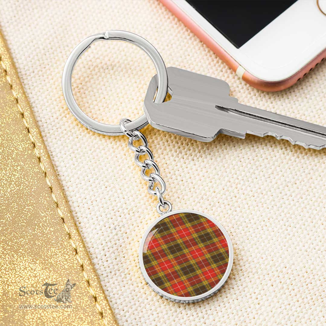 ScotsTee Shop Scottish Buchanan Old Set Weathered Clan Circle Pendant Tartan Luxury Keychain - Personalized Engraving
