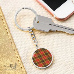 ScotsTee Shop Scottish Buchanan Old Set Weathered Clan Circle Pendant Tartan Luxury Keychain - Personalized Engraving