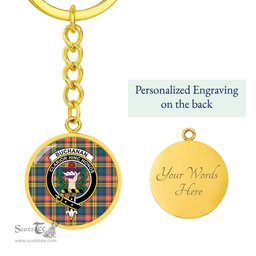 ScotsTee Shop Scottish Buchanan Ancient Clan Crest Circle Pendant Tartan Luxury Keychain - Personalized Engraving