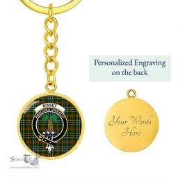 ScotsTee Shop Scottish Bisset Clan Crest Circle Pendant Tartan Luxury Keychain - Personalized Engraving