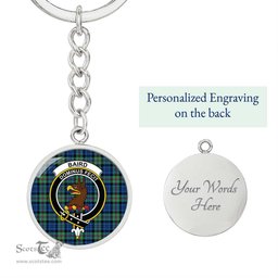 ScotsTee Shop Scottish Baird Ancient Clan Crest Circle Pendant Tartan Luxury Keychain - Personalized Engraving
