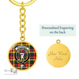 ScotsTee Shop Scottish Buchanan Modern Clan Crest Circle Pendant Tartan Luxury Keychain - Personalized Engraving