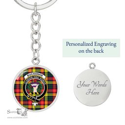 ScotsTee Shop Scottish Buchanan Modern Clan Crest Circle Pendant Tartan Luxury Keychain - Personalized Engraving
