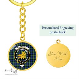 ScotsTee Shop Scottish Campbell Argyll Ancient Clan Crest Circle Pendant Tartan Luxury Keychain - Personalized Engraving