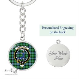 ScotsTee Shop Scottish Arbuthnot Ancient Clan Crest Circle Pendant Tartan Luxury Keychain - Personalized Engraving