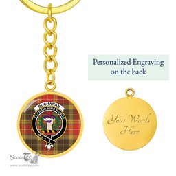ScotsTee Shop Scottish Buchanan Old Set Weathered Clan Crest Circle Pendant Tartan Luxury Keychain - Personalized Engraving