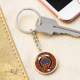 ScotsTee Shop Scottish Bruce Modern Clan Crest Circle Pendant Tartan Luxury Keychain - Personalized Engraving