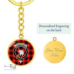 ScotsTee Shop Scottish Cunningham Modern Clan Crest Circle Pendant Tartan Luxury Keychain - Personalized Engraving
