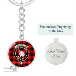 ScotsTee Shop Scottish Cunningham Modern Clan Crest Circle Pendant Tartan Luxury Keychain - Personalized Engraving