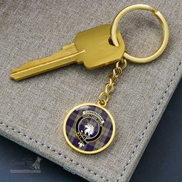 ScotsTee Shop Scottish Cunningham Dress Blue Dancers Clan Crest Circle Pendant Tartan Luxury Keychain - Personalized Engraving