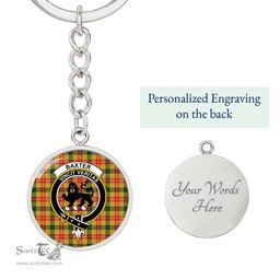 ScotsTee Shop Scottish Baxter Modern Clan Crest Circle Pendant Tartan Luxury Keychain - Personalized Engraving