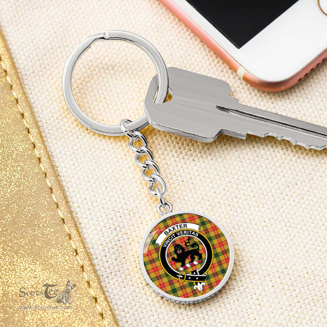 ScotsTee Shop Scottish Baxter Modern Clan Crest Circle Pendant Tartan Luxury Keychain - Personalized Engraving