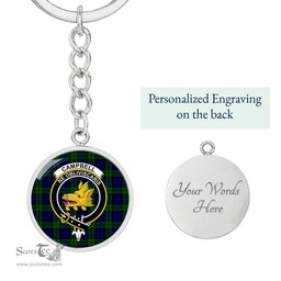 ScotsTee Shop Scottish Campbell Modern Clan Crest Circle Pendant Tartan Luxury Keychain - Personalized Engraving