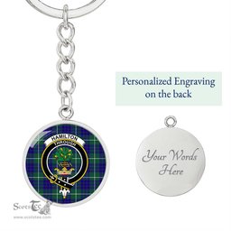 ScotsTee Shop Scottish Hamilton Hunting Modern Clan Crest Circle Pendant Tartan Luxury Keychain - Personalized Engraving