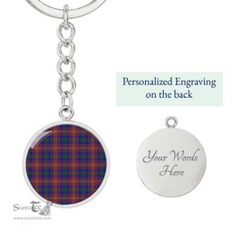 ScotsTee Shop Scottish Chisholm Hunting Modern Clan Circle Pendant Tartan Luxury Keychain - Personalized Engraving