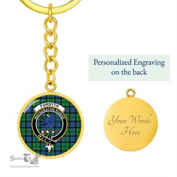 ScotsTee Shop Scottish Forsyth Ancient Clan Crest Circle Pendant Tartan Luxury Keychain - Personalized Engraving