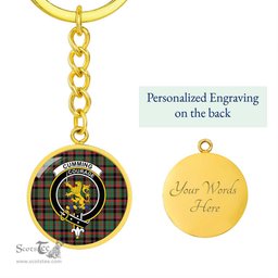 ScotsTee Shop Scottish Cumming Hunting Ancient Clan Crest Circle Pendant Tartan Luxury Keychain - Personalized Engraving