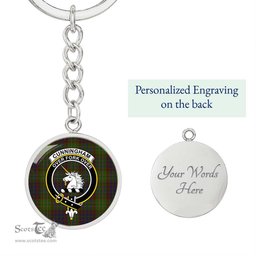 ScotsTee Shop Scottish Cunningham Hunting Modern Clan Crest Circle Pendant Tartan Luxury Keychain - Personalized Engraving