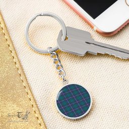 ScotsTee Shop Scottish Douglas Modern Clan Circle Pendant Tartan Luxury Keychain - Personalized Engraving