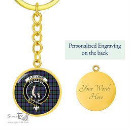 ScotsTee Shop Scottish Fletcher Modern Clan Crest Circle Pendant Tartan Luxury Keychain - Personalized Engraving