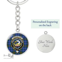 ScotsTee Shop Scottish Edmonstone Clan Crest Circle Pendant Tartan Luxury Keychain - Personalized Engraving