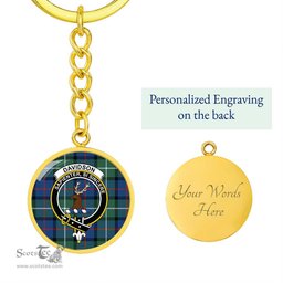ScotsTee Shop Scottish Davidson of Tulloch Clan Crest Circle Pendant Tartan Luxury Keychain - Personalized Engraving