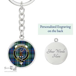 ScotsTee Shop Scottish Davidson of Tulloch Clan Crest Circle Pendant Tartan Luxury Keychain - Personalized Engraving
