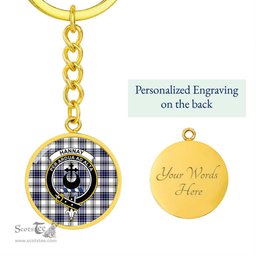 ScotsTee Shop Scottish Hannay Modern Clan Crest Circle Pendant Tartan Luxury Keychain - Personalized Engraving