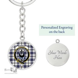 ScotsTee Shop Scottish Hannay Modern Clan Crest Circle Pendant Tartan Luxury Keychain - Personalized Engraving