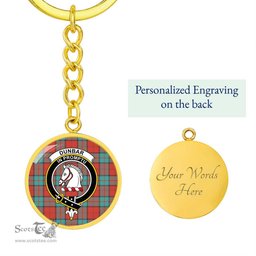 ScotsTee Shop Scottish Dunbar Ancient Clan Crest Circle Pendant Tartan Luxury Keychain - Personalized Engraving