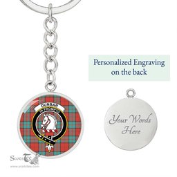 ScotsTee Shop Scottish Dunbar Ancient Clan Crest Circle Pendant Tartan Luxury Keychain - Personalized Engraving