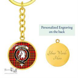 ScotsTee Shop Scottish Hepburn Clan Crest Circle Pendant Tartan Luxury Keychain - Personalized Engraving