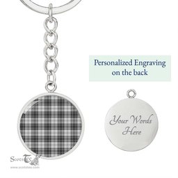 ScotsTee Shop Scottish Douglas Grey Modern Clan Circle Pendant Tartan Luxury Keychain - Personalized Engraving