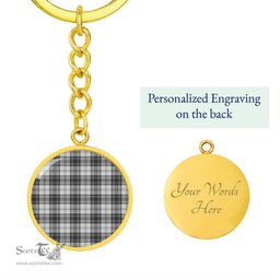 ScotsTee Shop Scottish Douglas Grey Modern Clan Circle Pendant Tartan Luxury Keychain - Personalized Engraving