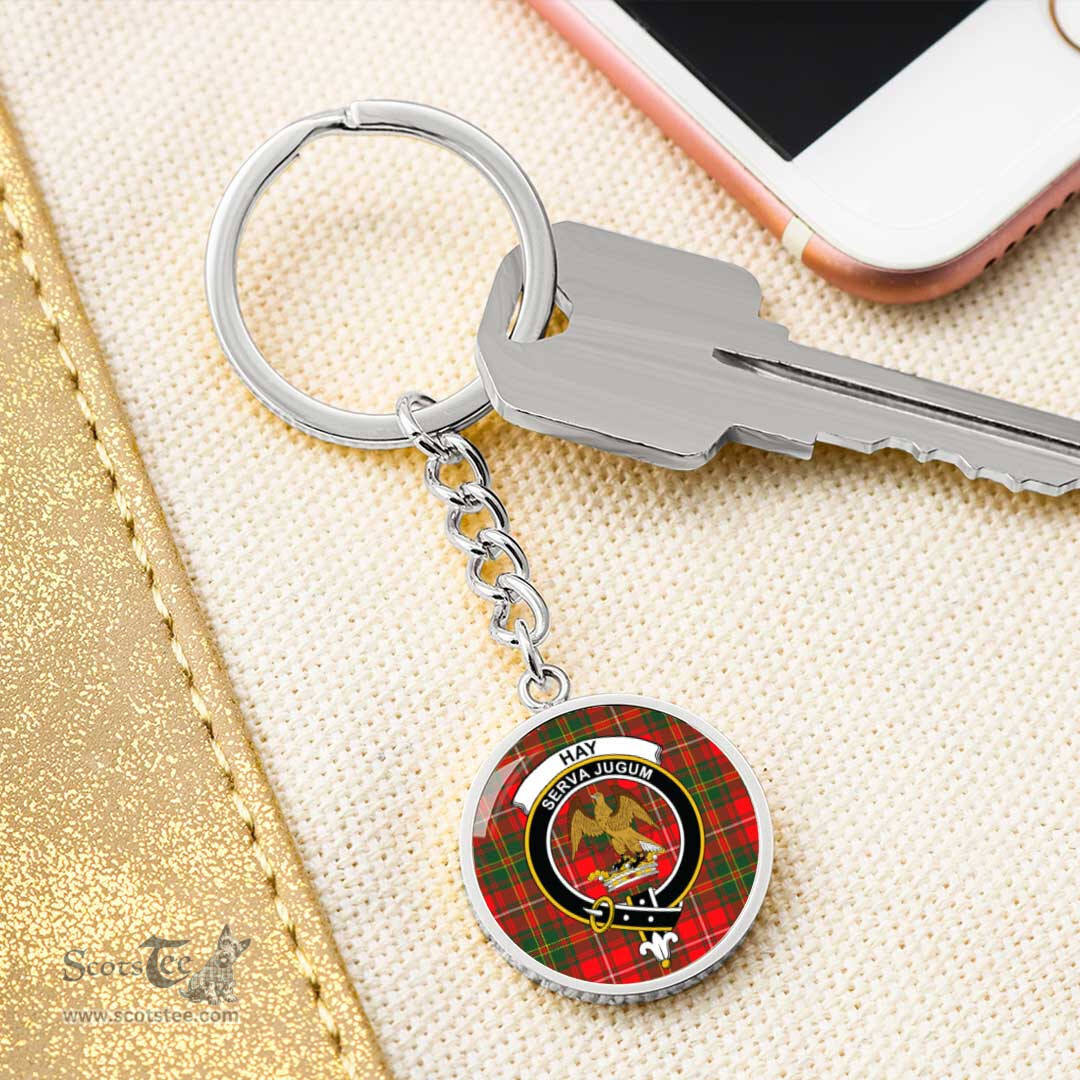 ScotsTee Shop Scottish Hay Modern Clan Crest Circle Pendant Tartan Luxury Keychain - Personalized Engraving