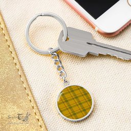 ScotsTee Shop Scottish Houston Clan Circle Pendant Tartan Luxury Keychain - Personalized Engraving