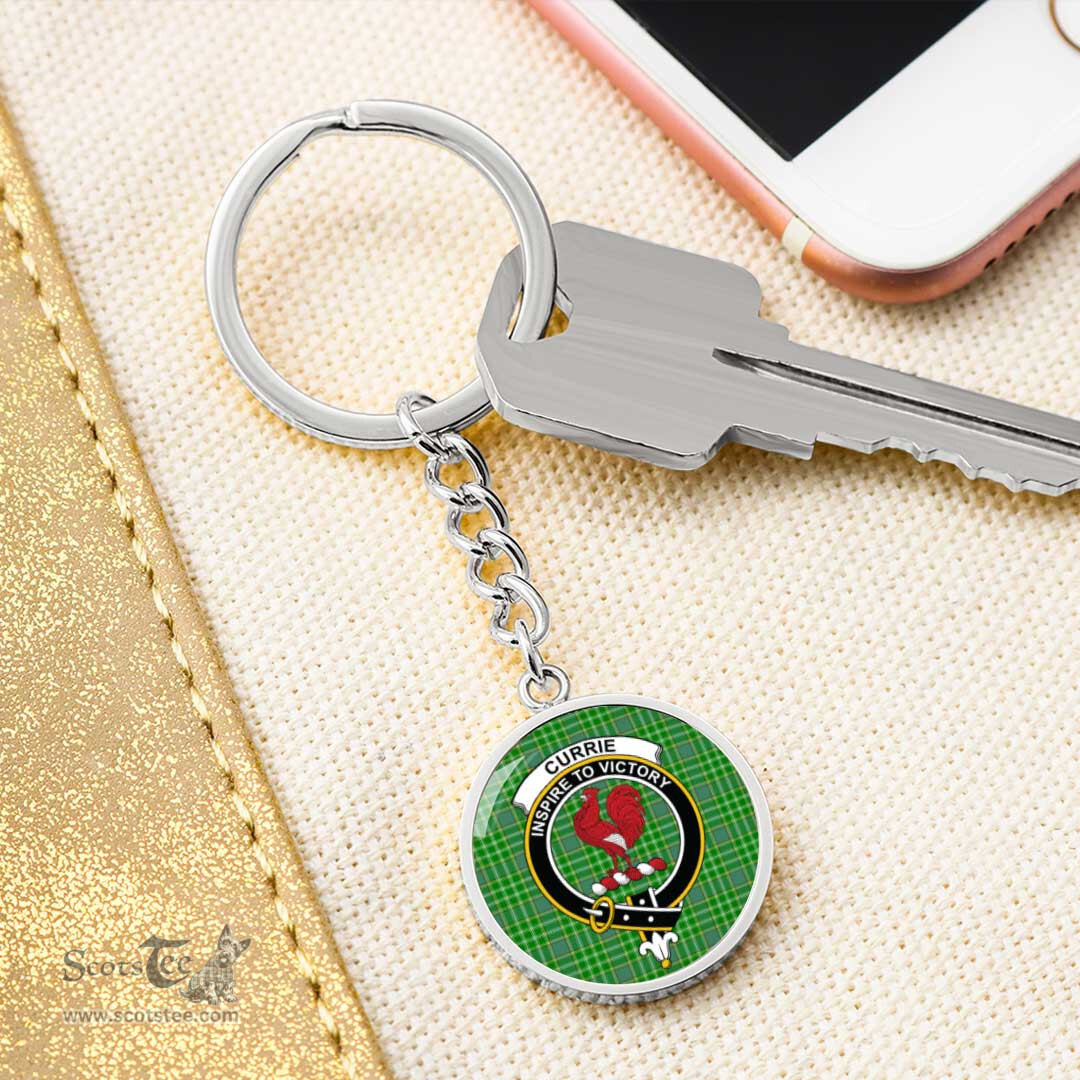 ScotsTee Shop Scottish Currie Clan Crest Circle Pendant Tartan Luxury Keychain - Personalized Engraving