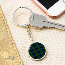 ScotsTee Shop Scottish Dundas Modern 02 Clan Circle Pendant Tartan Luxury Keychain - Personalized Engraving