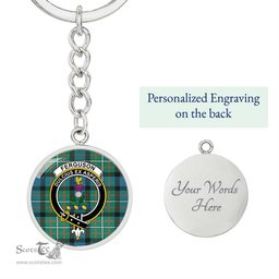ScotsTee Shop Scottish FERGUSON ANCIENT Clan Crest Circle Pendant Tartan Luxury Keychain - Personalized Engraving