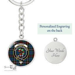 ScotsTee Shop Scottish Fraser Hunting Ancient Clan Crest Circle Pendant Tartan Luxury Keychain - Personalized Engraving