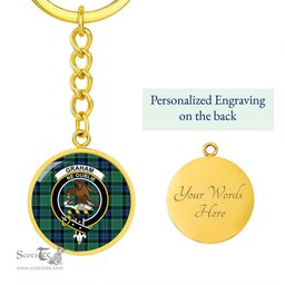ScotsTee Shop Scottish Graham of Menteith Ancient Clan Crest Circle Pendant Tartan Luxury Keychain - Personalized Engraving