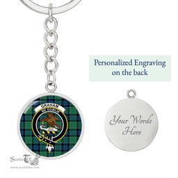 ScotsTee Shop Scottish Graham of Menteith Ancient Clan Crest Circle Pendant Tartan Luxury Keychain - Personalized Engraving