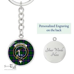 ScotsTee Shop Scottish Carmichael Modern Clan Crest Circle Pendant Tartan Luxury Keychain - Personalized Engraving