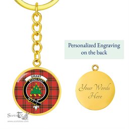 ScotsTee Shop Scottish Grant Weathered Clan Crest Circle Pendant Tartan Luxury Keychain - Personalized Engraving